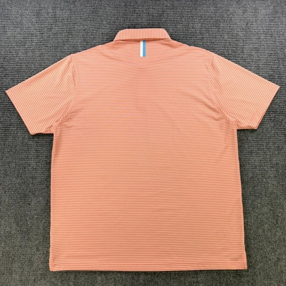Rhoback Men XXL Performance Polo Shirt Orange Pink Striped Short Sleeve Golf 2XL